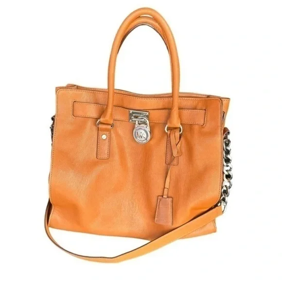 Michael Michael Kors deep Caramel Leather Hamilton Large Tote Bag Purse - Picture 1 of 8